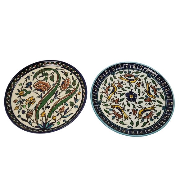 2 Vintage Jerusalem Armenian Karakashian Brothers Ceramic Plate Floral Birds - Picture 1 of 8